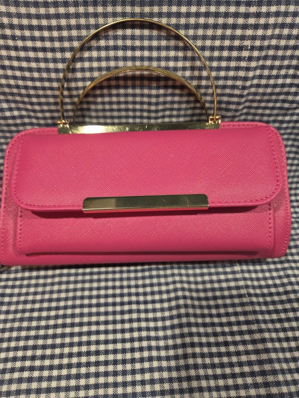 Isabella Mini Pink Top-Handle Clutch Purse with Gold Accent
